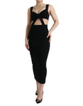 Schwarzes, ärmelloses, ausgeschnittenes Bodycon-Midikleid
