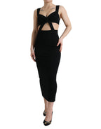 Schwarzes, ärmelloses, ausgeschnittenes Bodycon-Midikleid