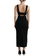 Schwarzes, ärmelloses, ausgeschnittenes Bodycon-Midikleid