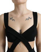 Schwarzes, ärmelloses, ausgeschnittenes Bodycon-Midikleid