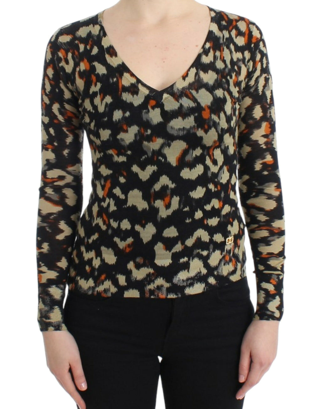 Mehrfarbiger V-Ausschnitt Pullover aus Wolle
