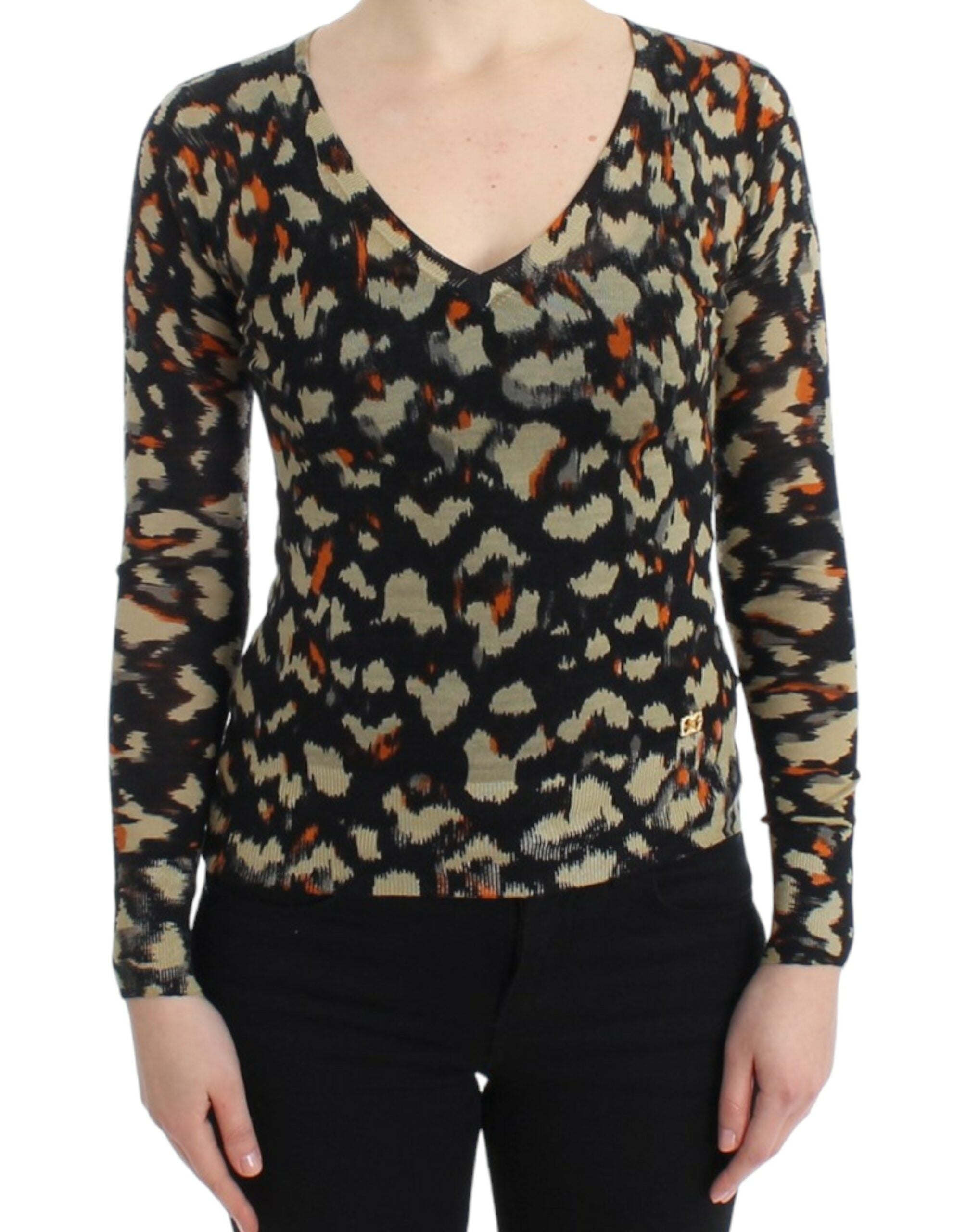 Mehrfarbiger V-Ausschnitt Pullover aus Wolle
