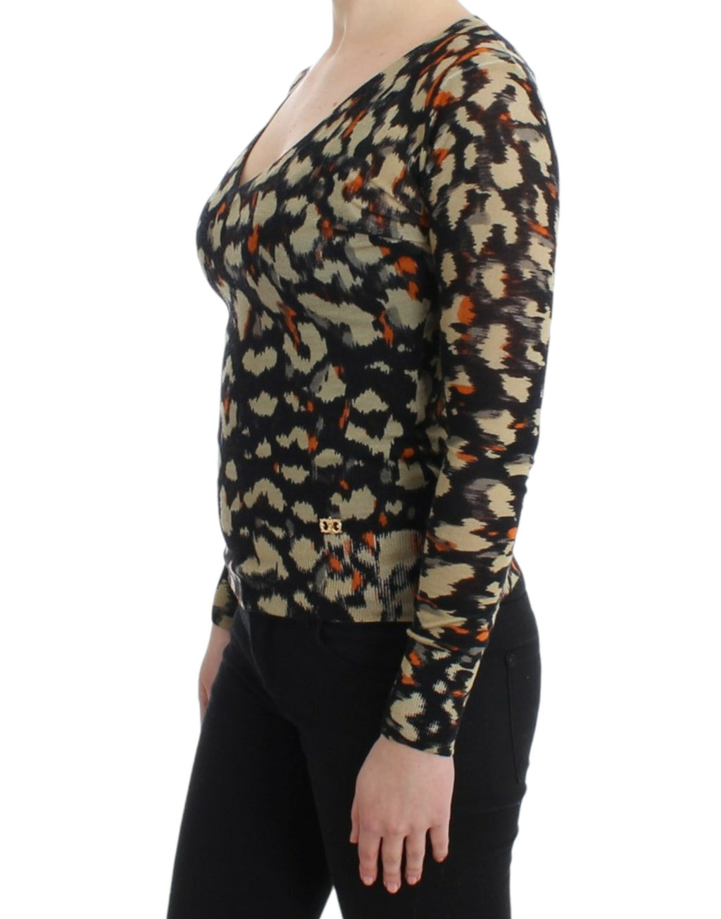 Mehrfarbiger V-Ausschnitt Pullover aus Wolle