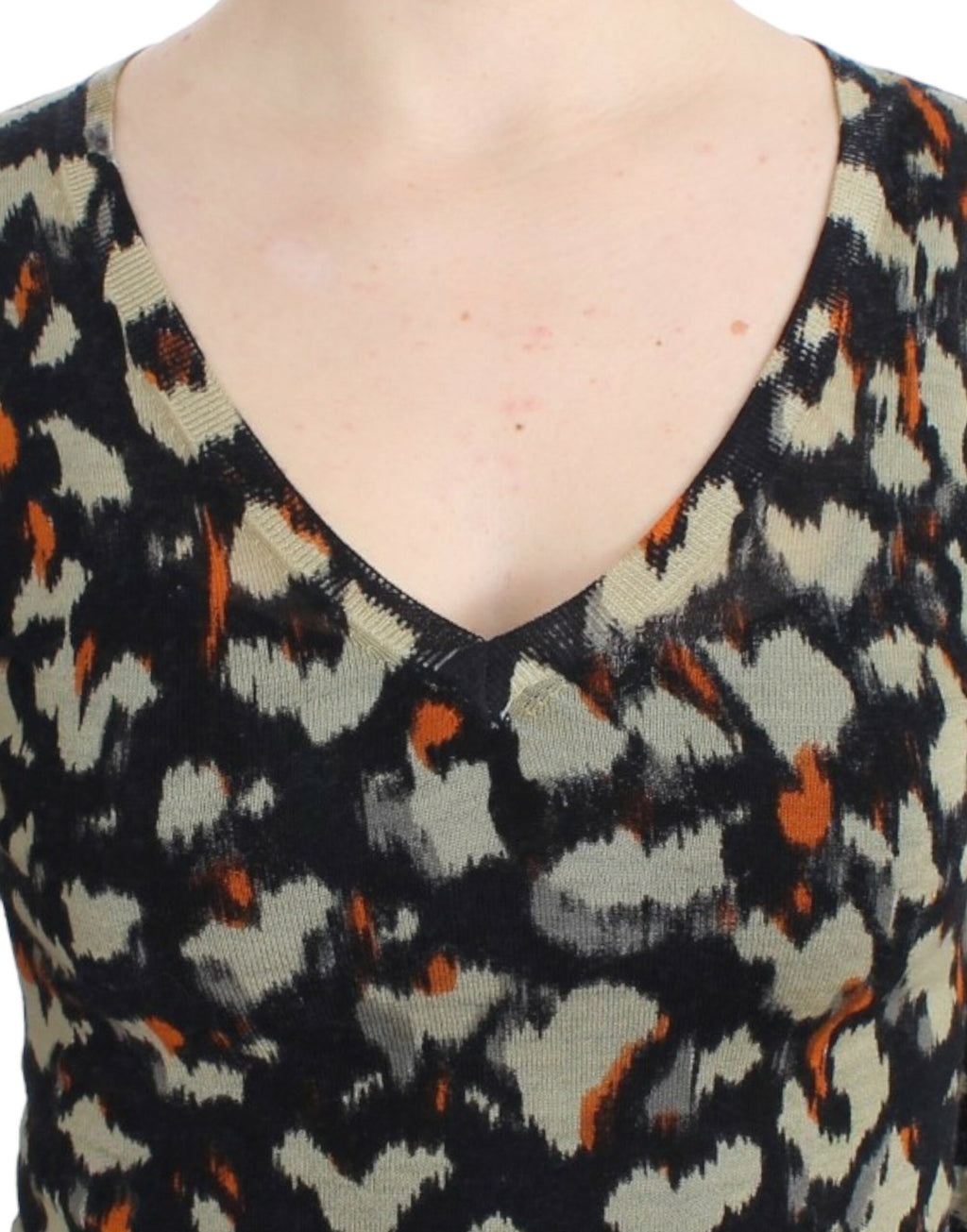 Mehrfarbiger V-Ausschnitt Pullover aus Wolle