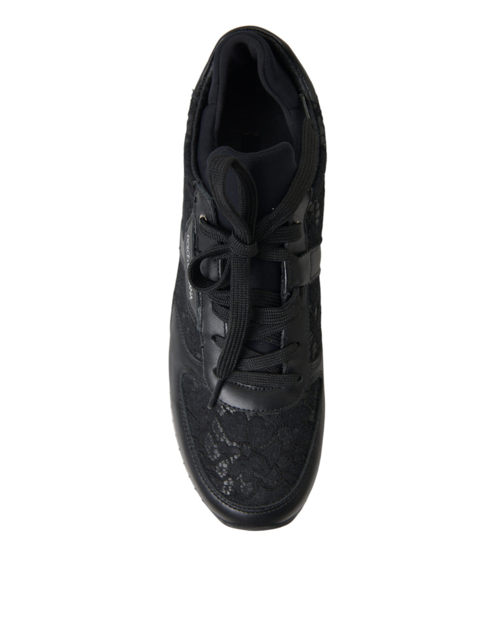 Schwarze Sneaker aus Leder mit floraler Spitze