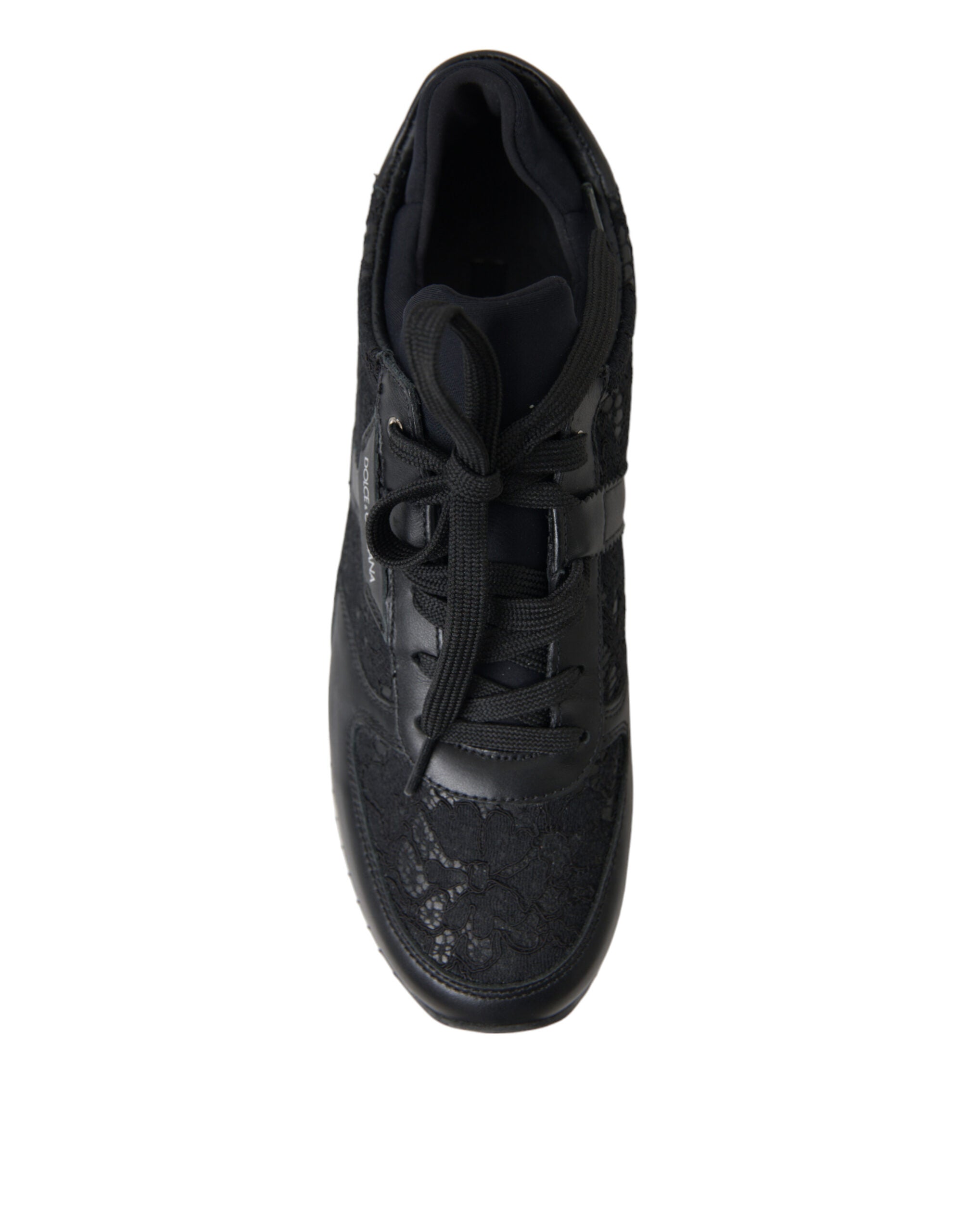 Schwarze Sneaker aus Leder mit floraler Spitze