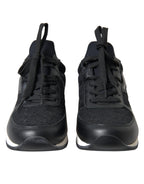 Schwarze Sneaker aus Leder mit floraler Spitze