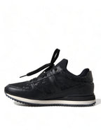 Schwarze Sneaker aus Leder mit floraler Spitze