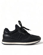 Schwarze Sneaker aus Leder mit floraler Spitze