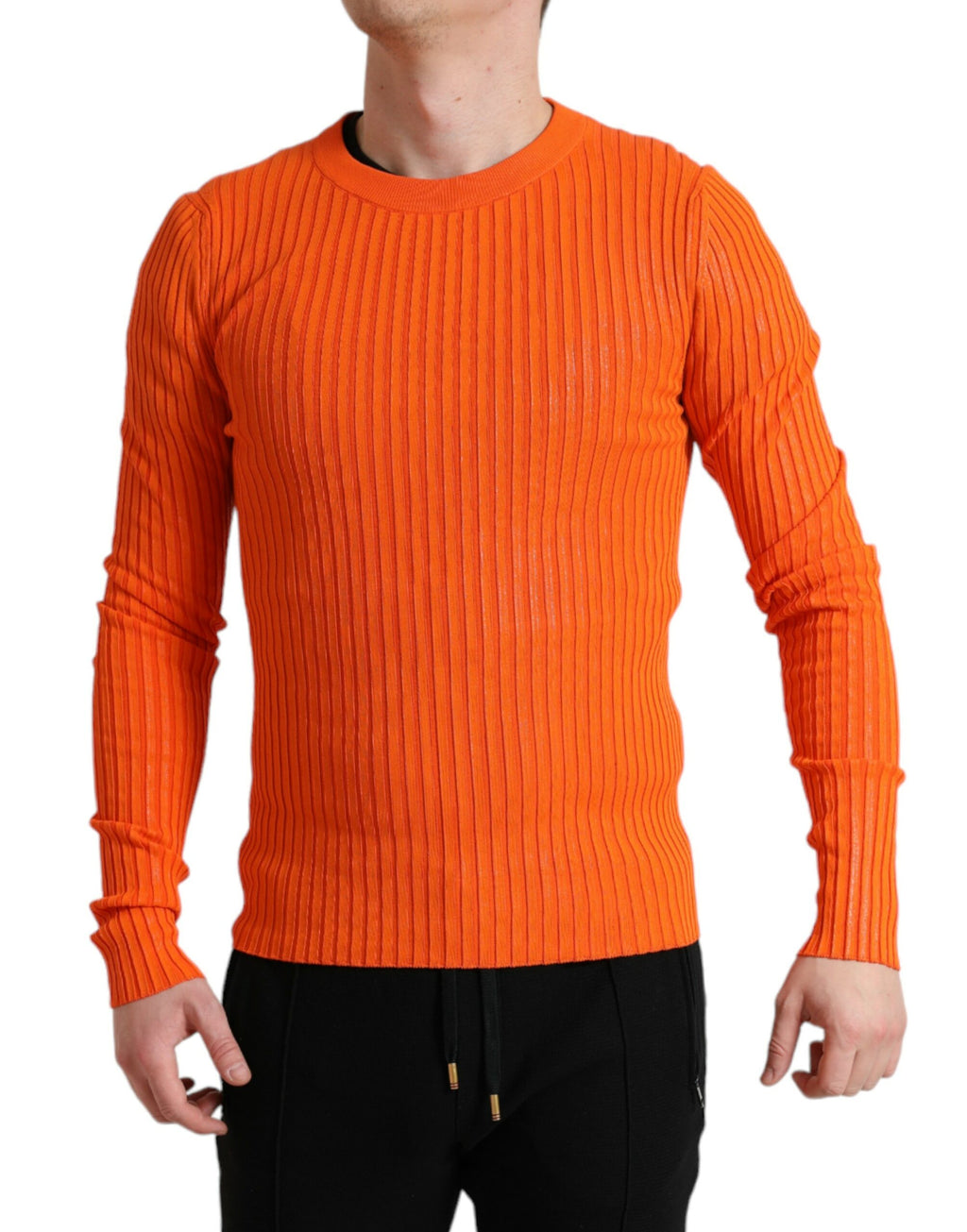 Orange Knitted Crewneck Men's Pullover Sweater