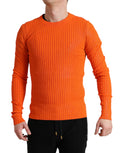 Orange Knitted Crewneck Men's Pullover Sweater