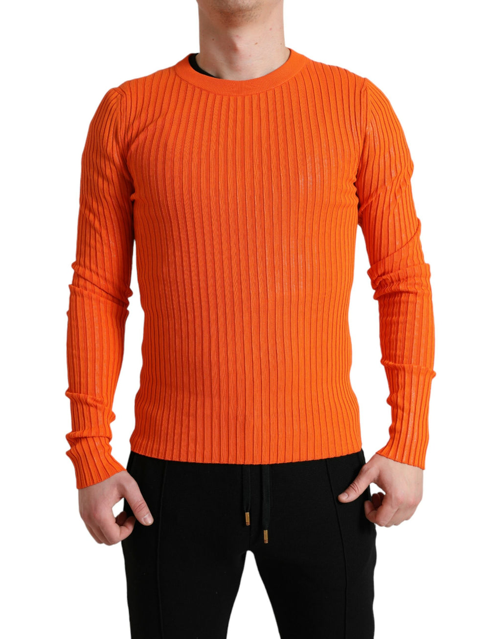 Orange Knitted Crewneck Men's Pullover Sweater