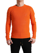 Orange Knitted Crewneck Men's Pullover Sweater