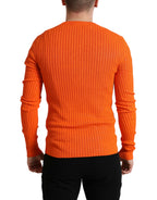 Orange Knitted Crewneck Men's Pullover Sweater