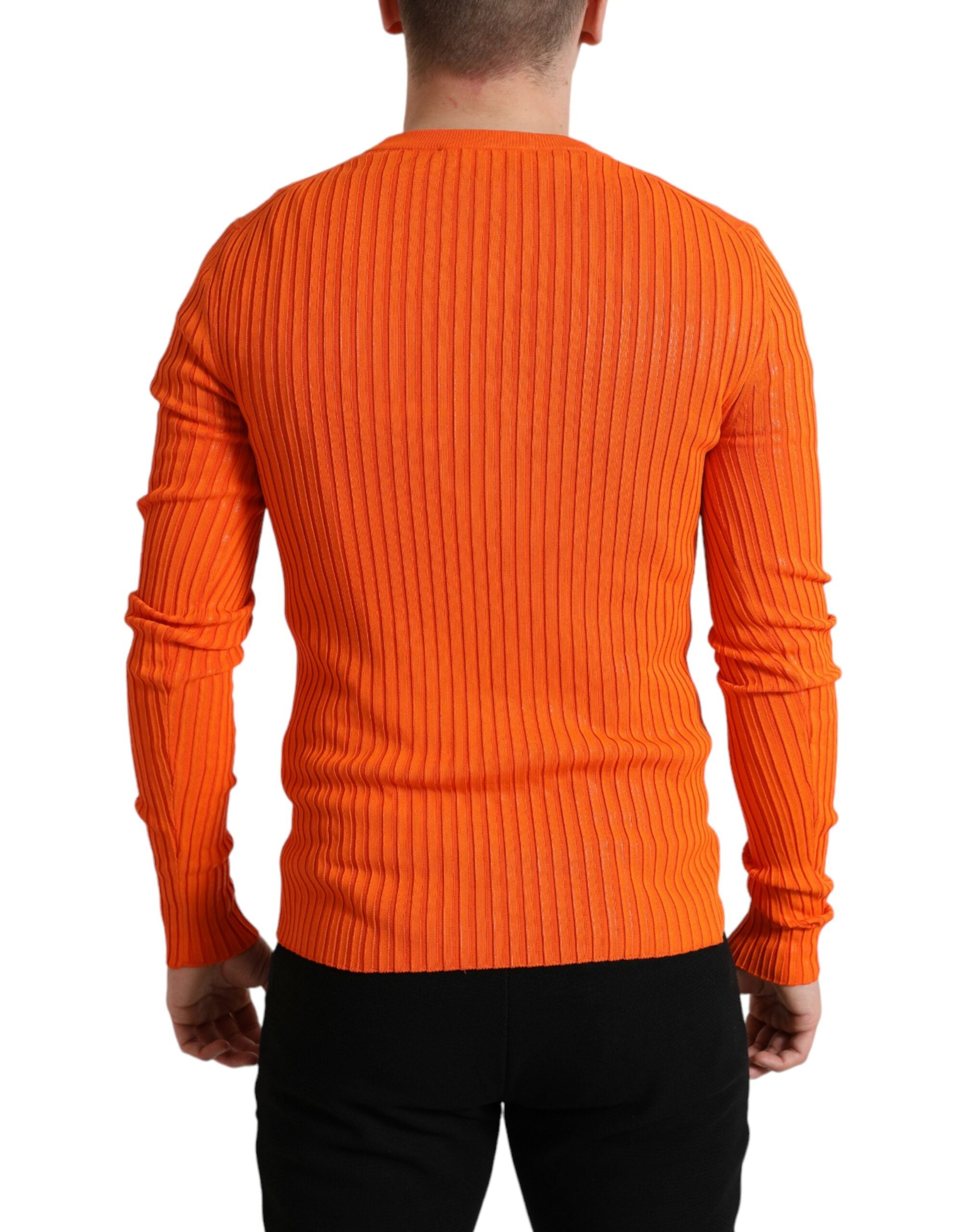 Orange Knitted Crewneck Men's Pullover Sweater