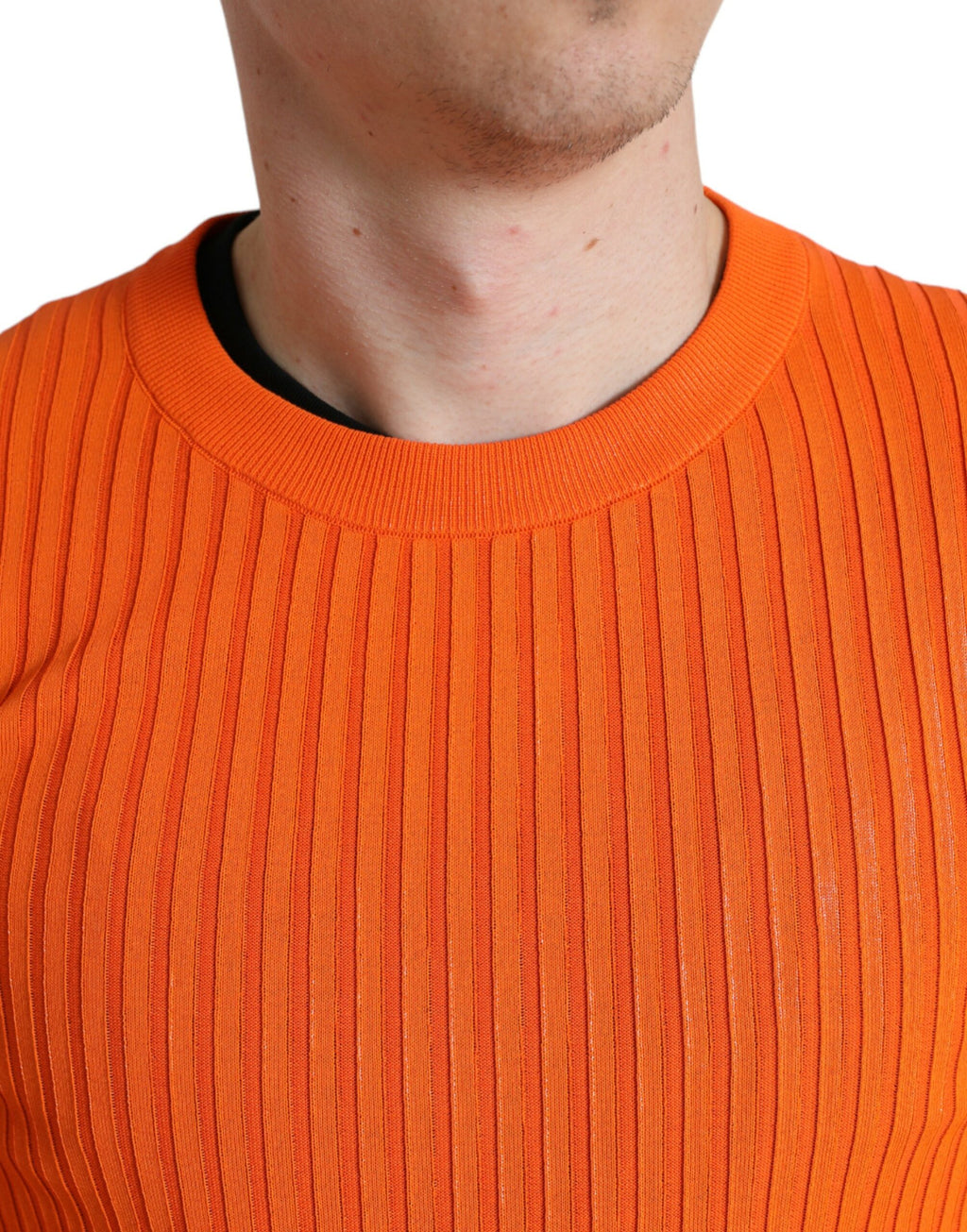 Orange Knitted Crewneck Men's Pullover Sweater