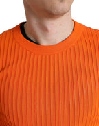 Orange Knitted Crewneck Men's Pullover Sweater