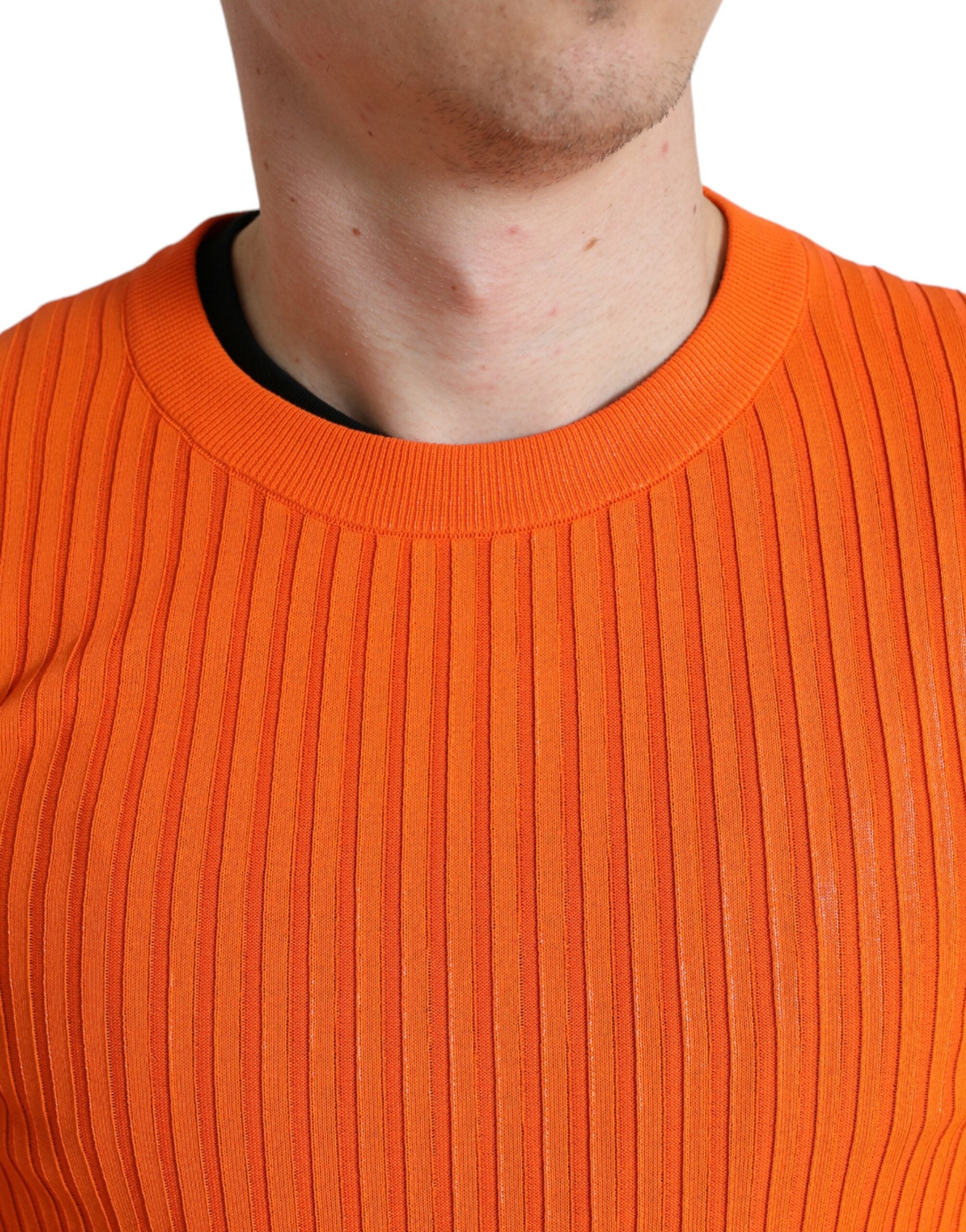 Orange Knitted Crewneck Men's Pullover Sweater