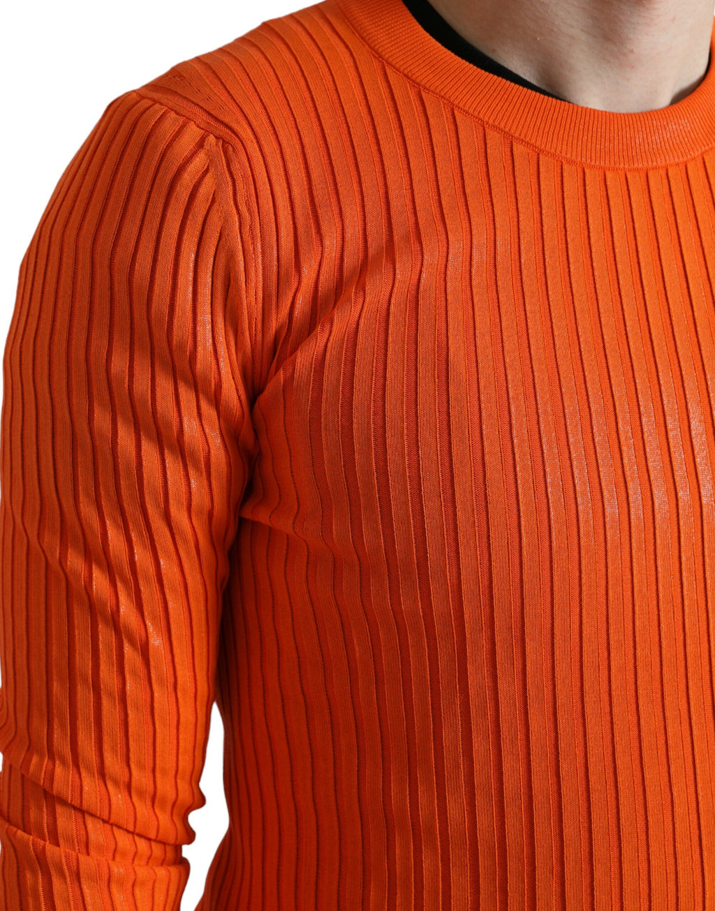 Orange Knitted Crewneck Men's Pullover Sweater