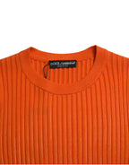 Orange Knitted Crewneck Men's Pullover Sweater
