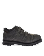 Graue Stiefeletten mit Knöchelriemen aus Leder