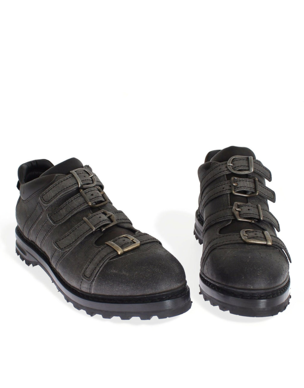 Graue Stiefeletten mit Knöchelriemen aus Leder