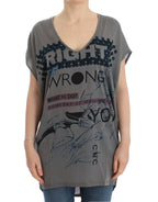 Graues Langarm-T-Shirt mit V-Ausschnitt
