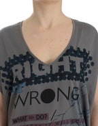Graues Langarm-T-Shirt mit V-Ausschnitt