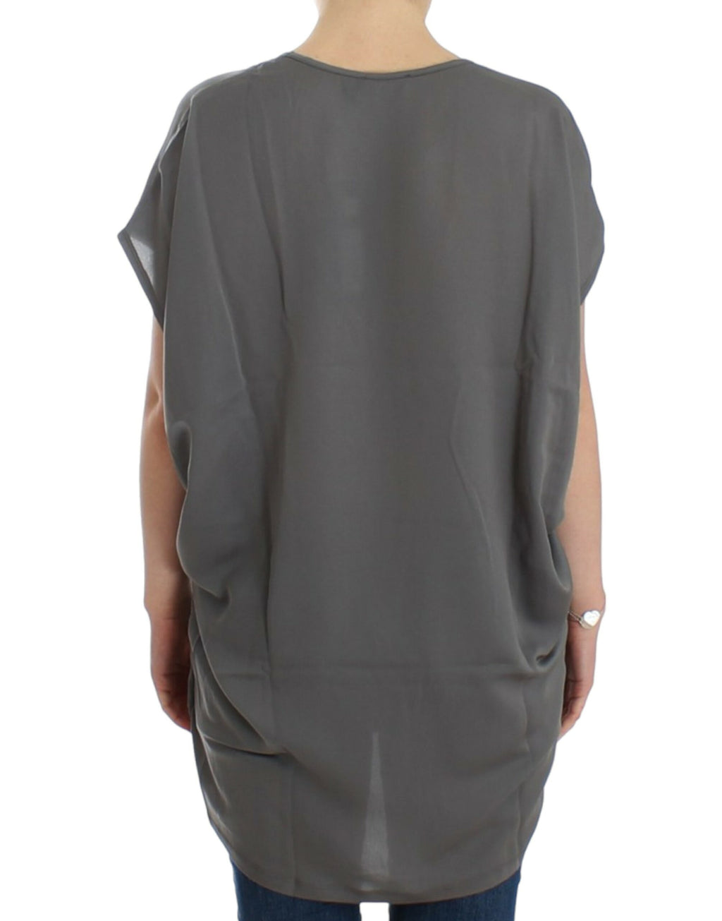 Graues Langarm-T-Shirt mit V-Ausschnitt