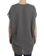 Graues Langarm-T-Shirt mit V-Ausschnitt