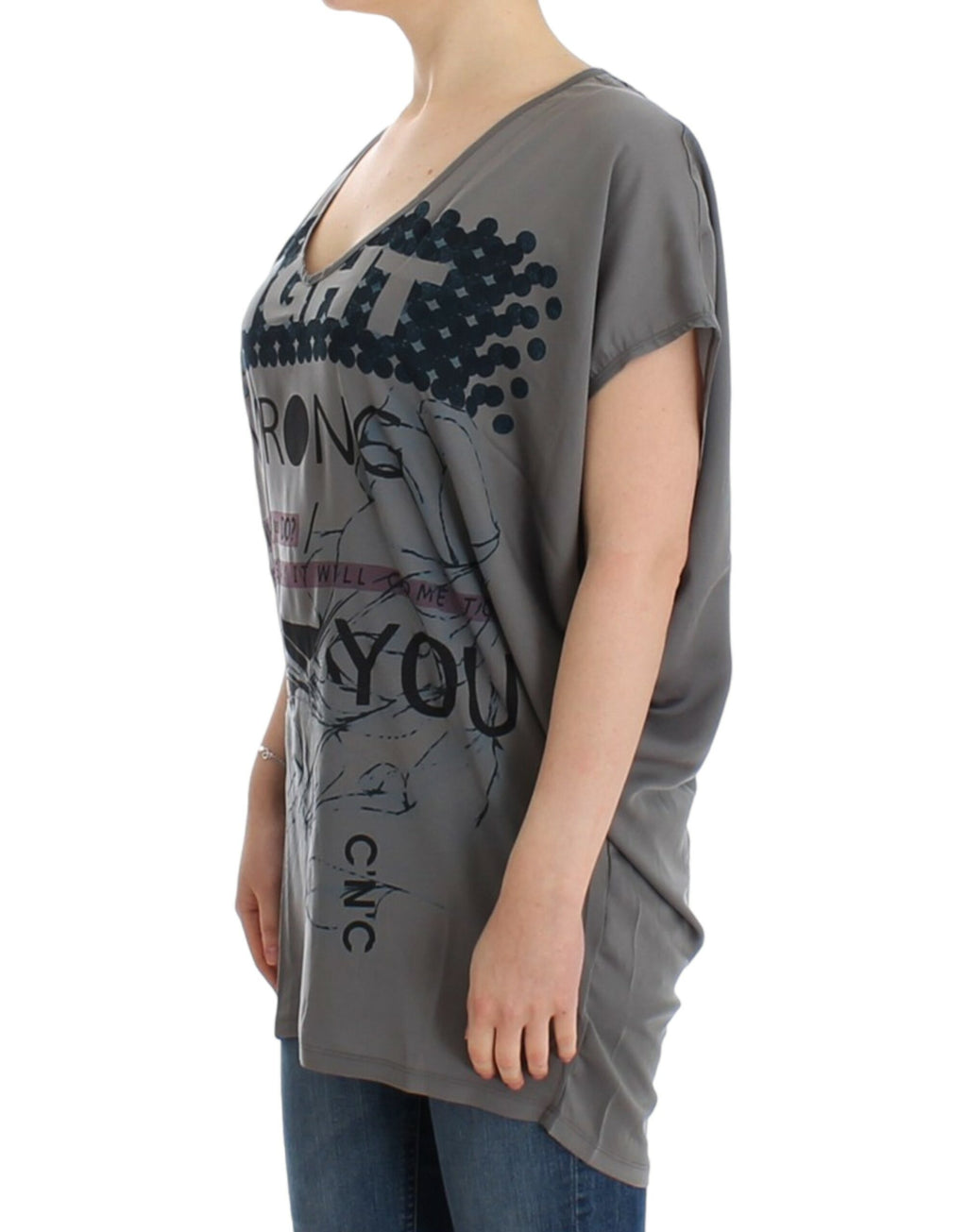Graues Langarm-T-Shirt mit V-Ausschnitt