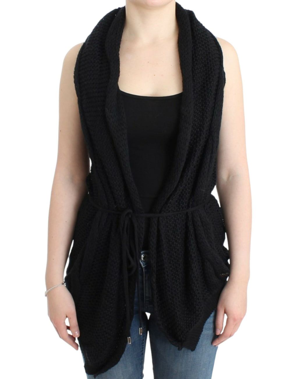 Schwarze ärmellose Strickweste