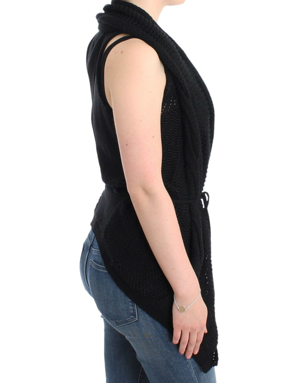 Schwarze ärmellose Strickweste