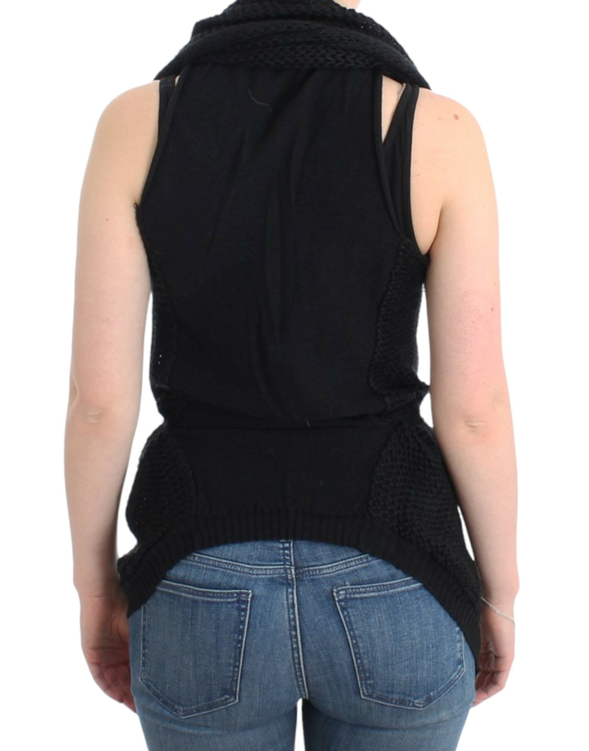 Schwarze ärmellose Strickweste