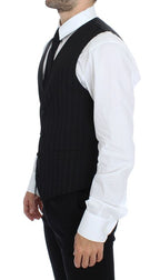 Schwarz gestreiftes Stretch-Kleid, Weste, Gilet