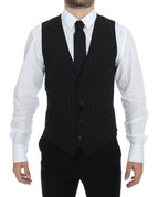 Schwarz gestreiftes Stretch-Kleid, Weste, Gilet
