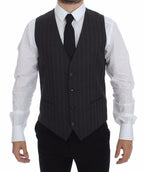 Gray Striped Wool Logo Vest Gilet Weste