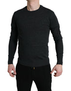 Gray Wool Round Neck Pullover Sweater