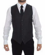 Gray Striped Wool Logo Vest Gilet Weste