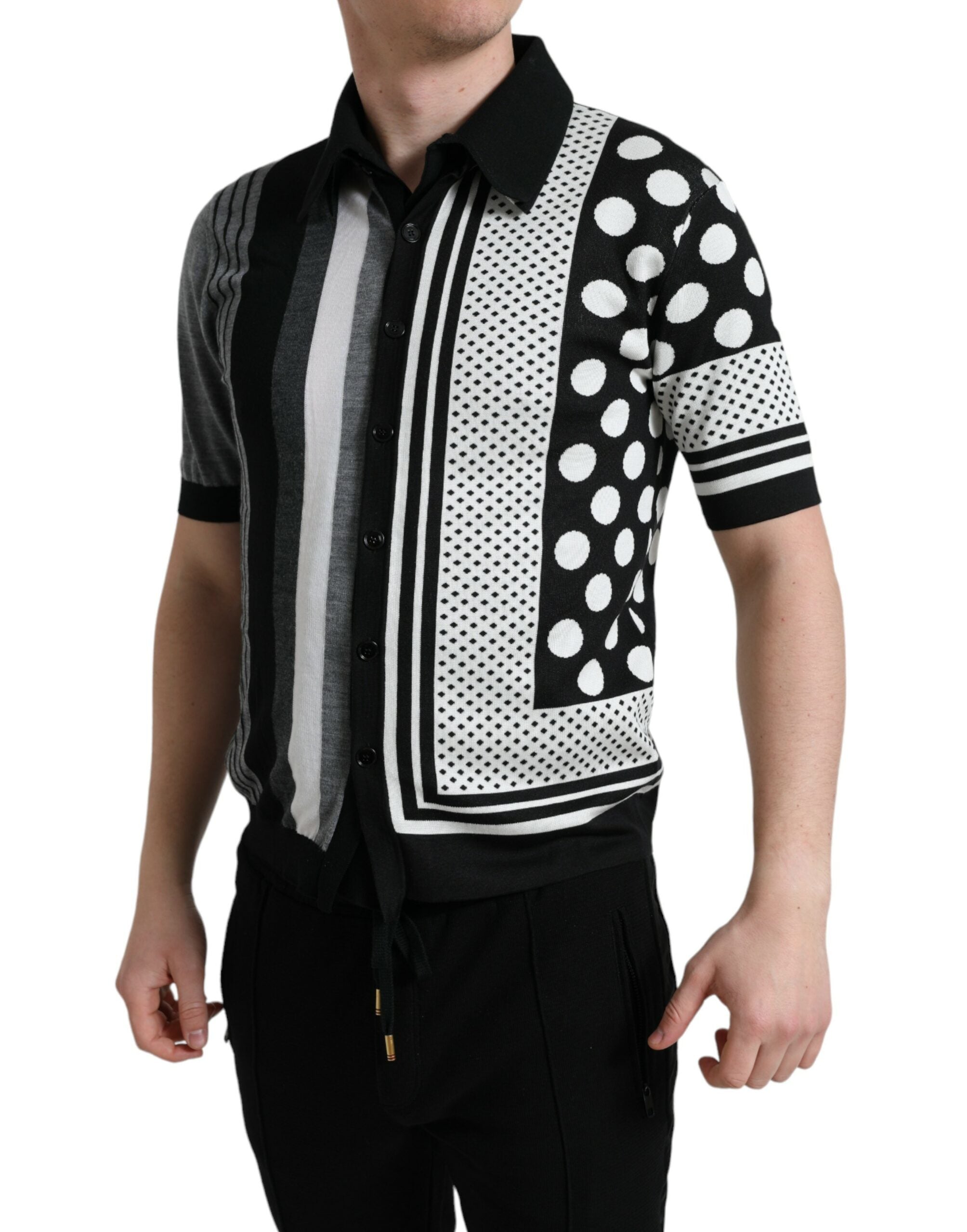 Schwarz Weiß Jumper Cardigan Polo Pullover