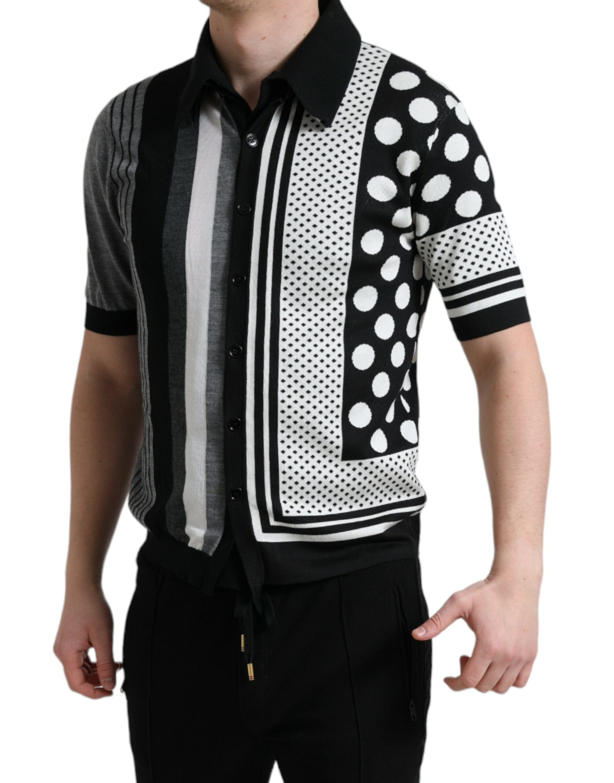 Schwarz Weiß Jumper Cardigan Polo Pullover