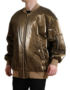 Bronze Nylon Full Zip Men's Bomber Jacket
