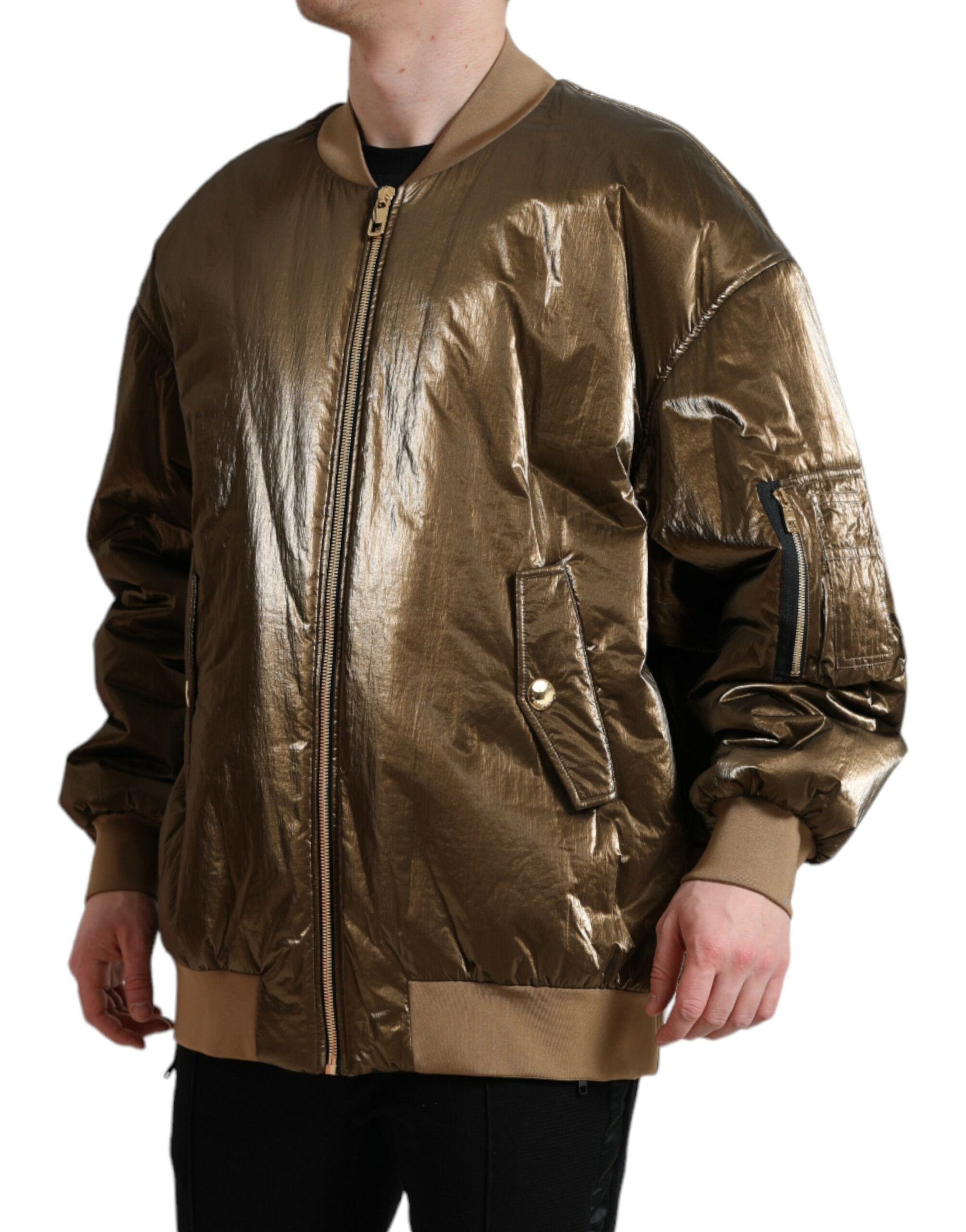 Bronze Nylon Full Zip Men's Bomber Jacket