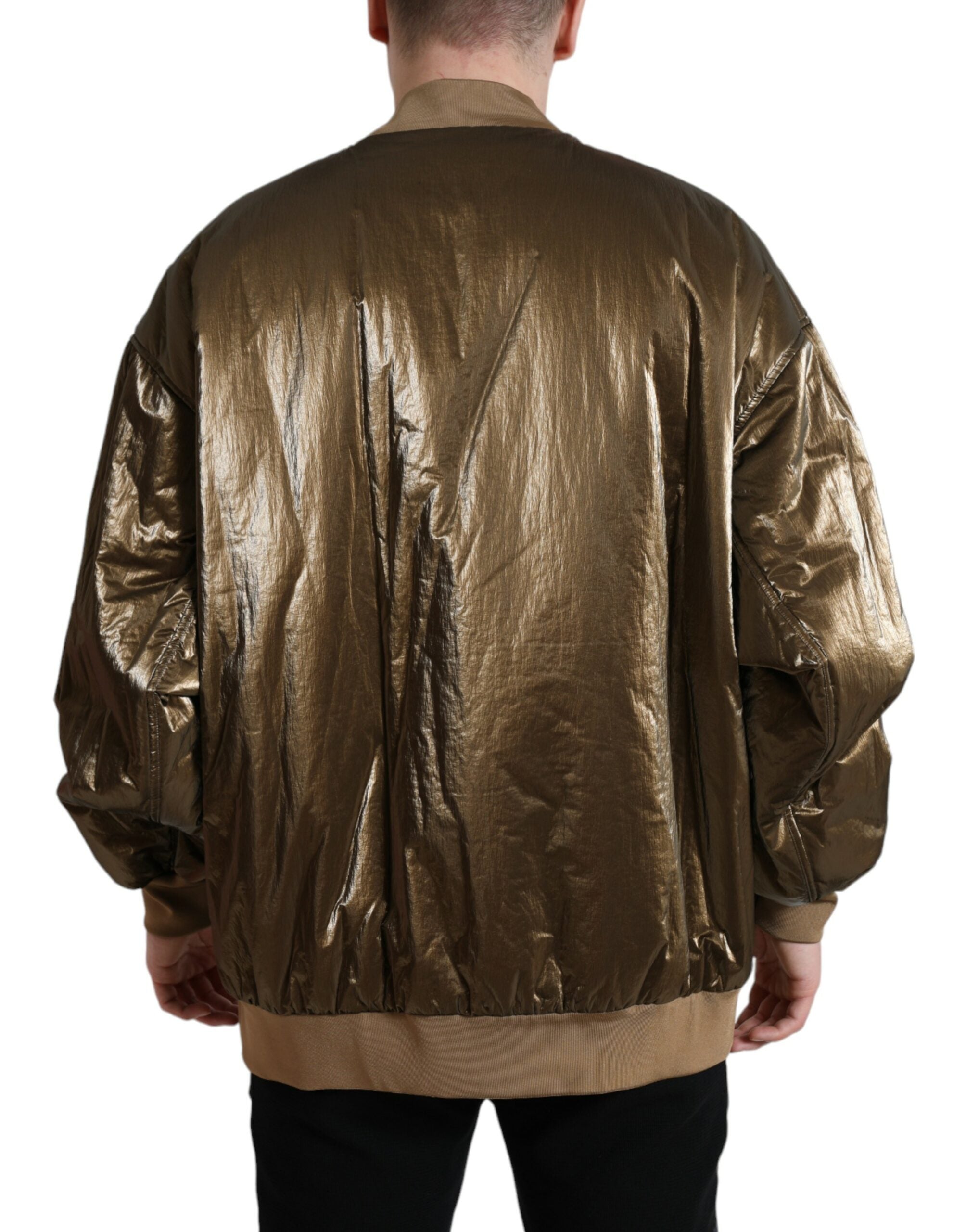 Bronze Nylon Full Zip Men's Bomber Jacket