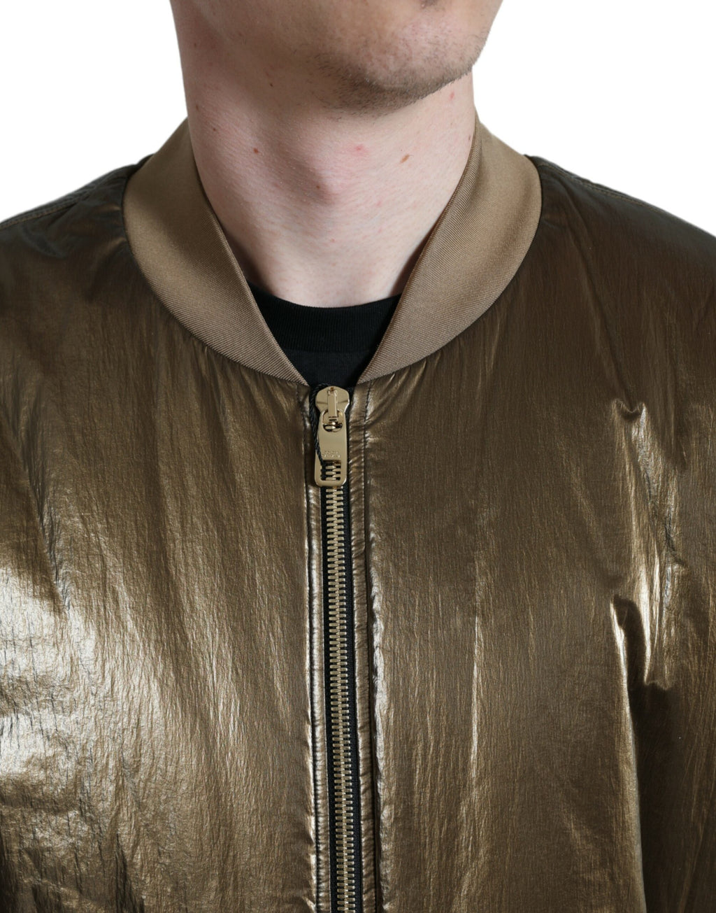 Bronze Nylon Full Zip Men's Bomber Jacket