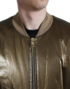 Bronze Nylon Full Zip Men's Bomber Jacket