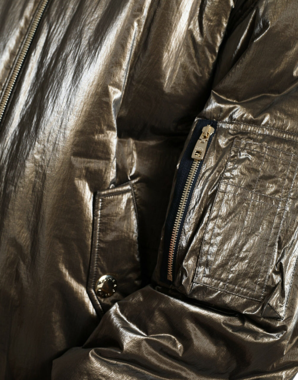 Bronze Nylon Full Zip Men's Bomber Jacket