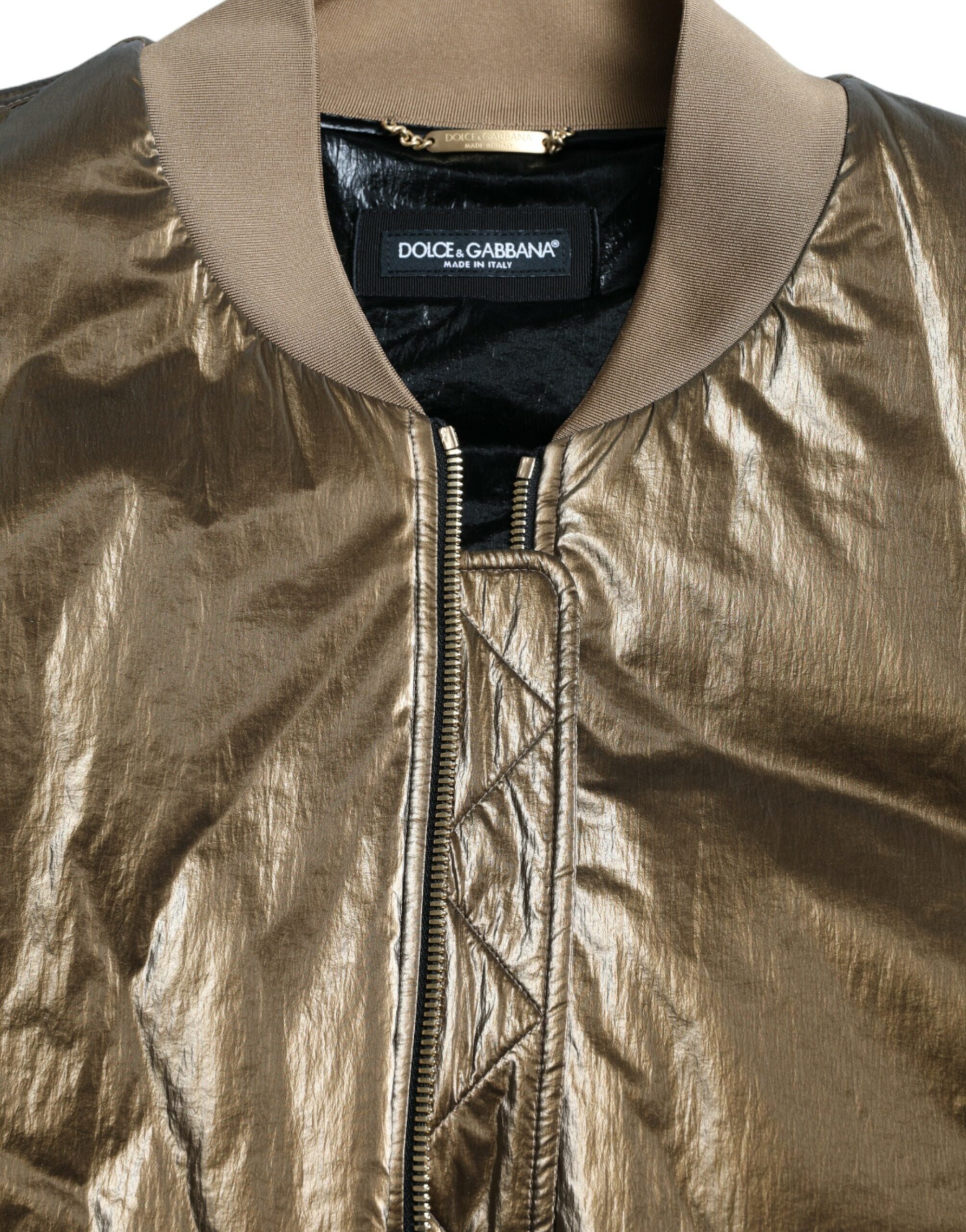 Bronze Nylon Full Zip Men's Bomber Jacket