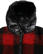 Schwarz-Rot-Büffel-Karomuster-Ponchojacke mit Kapuze