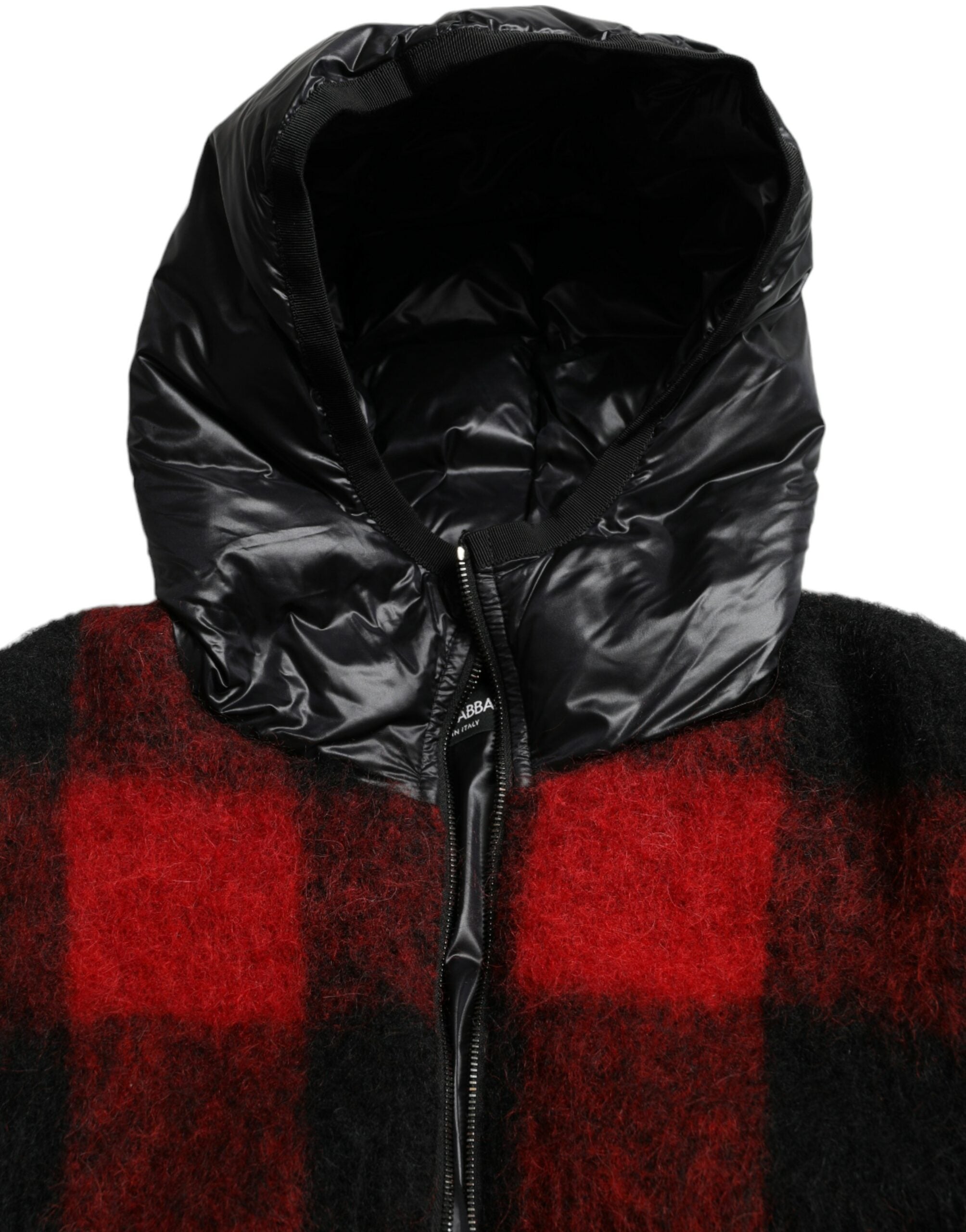 Schwarz-Rot-Büffel-Karomuster-Ponchojacke mit Kapuze